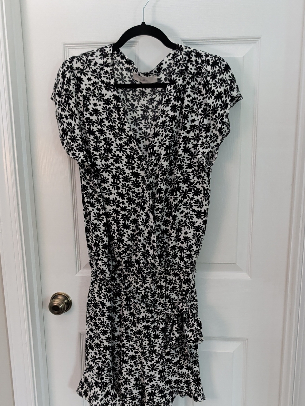 LOFT Black & White Floral Wrap Romper - Women